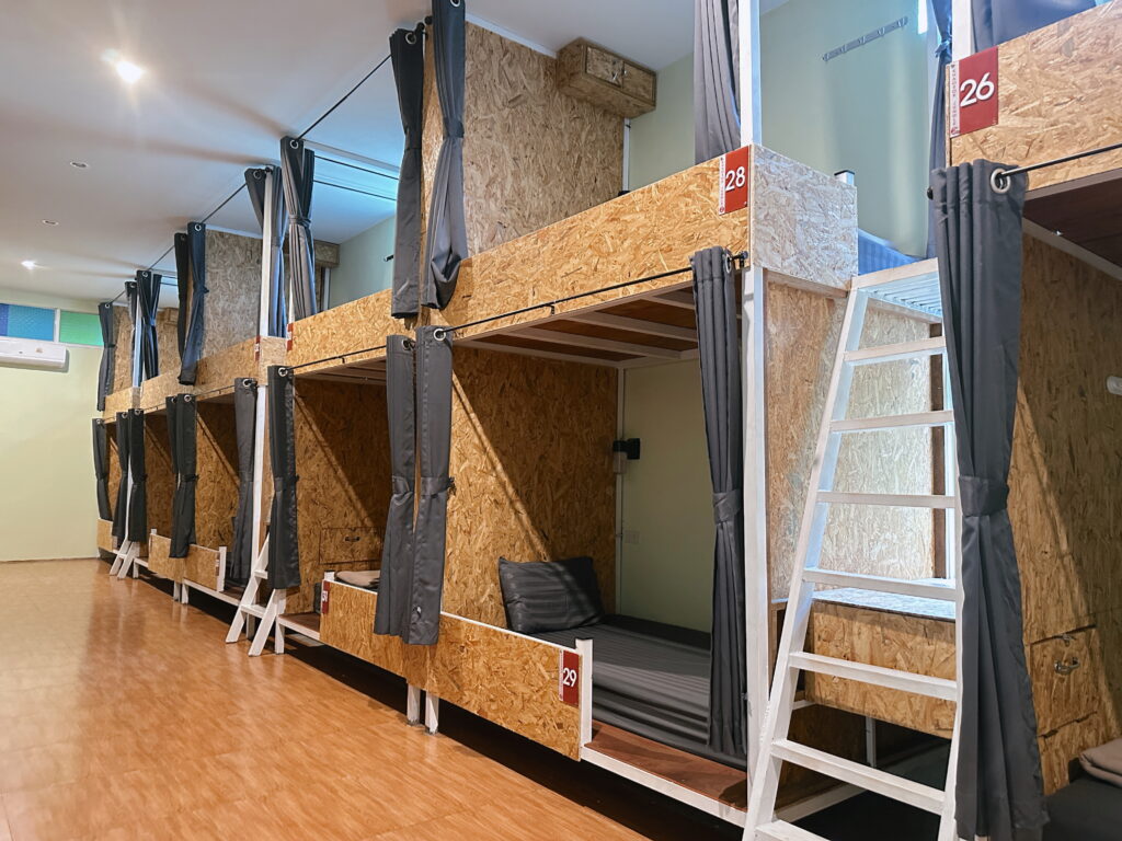 Clean AC dormitory bunk beds at Khao Sok Jungle Hostel Branch 2 - ideal Khao Sok hostel for large groups
