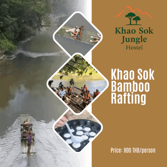 Khao Sok Bamboo Rafting Khlong Sok activity, available at Khao Sok Jungle Hostel for 800 THB per person